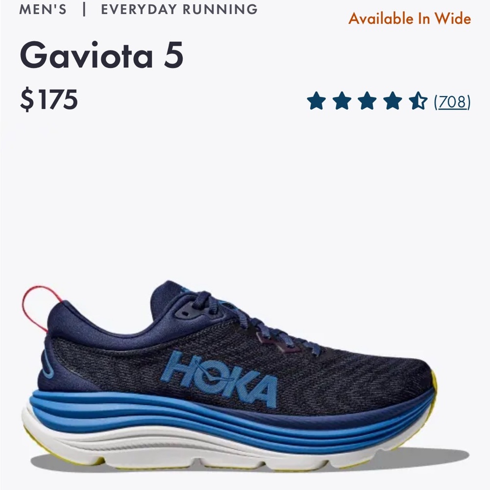 Hoka - Men’s Gaviota 5, Size 11 2E (WIDE), Color Bellwether Blue / Evening Sky